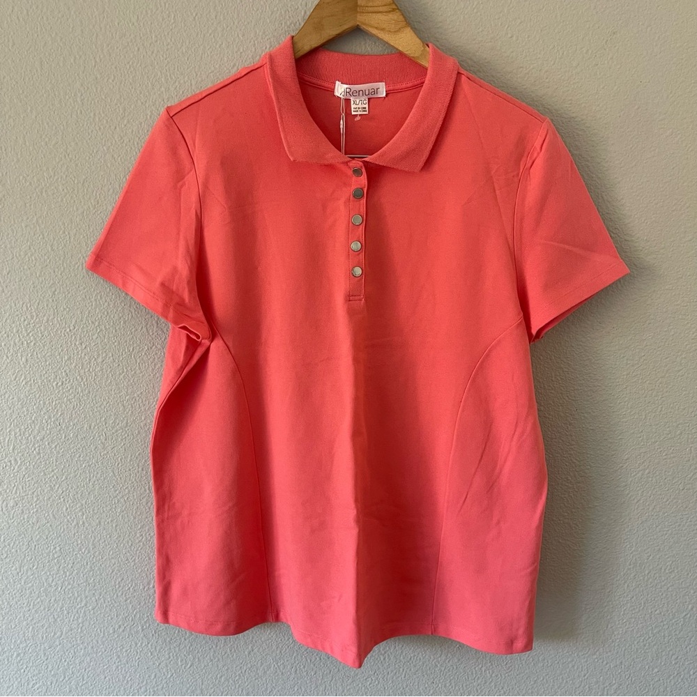 Renuar Peach Polo Shirt Stretch Cotton Size XL Short Sleeves Snap Buttons